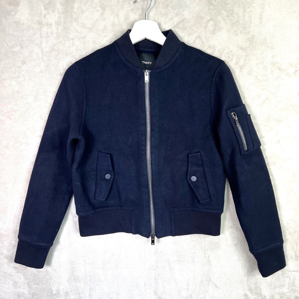 Theory Jacket Double Faced Wool Cashmere Bomber Navy Blue Size‎ Small